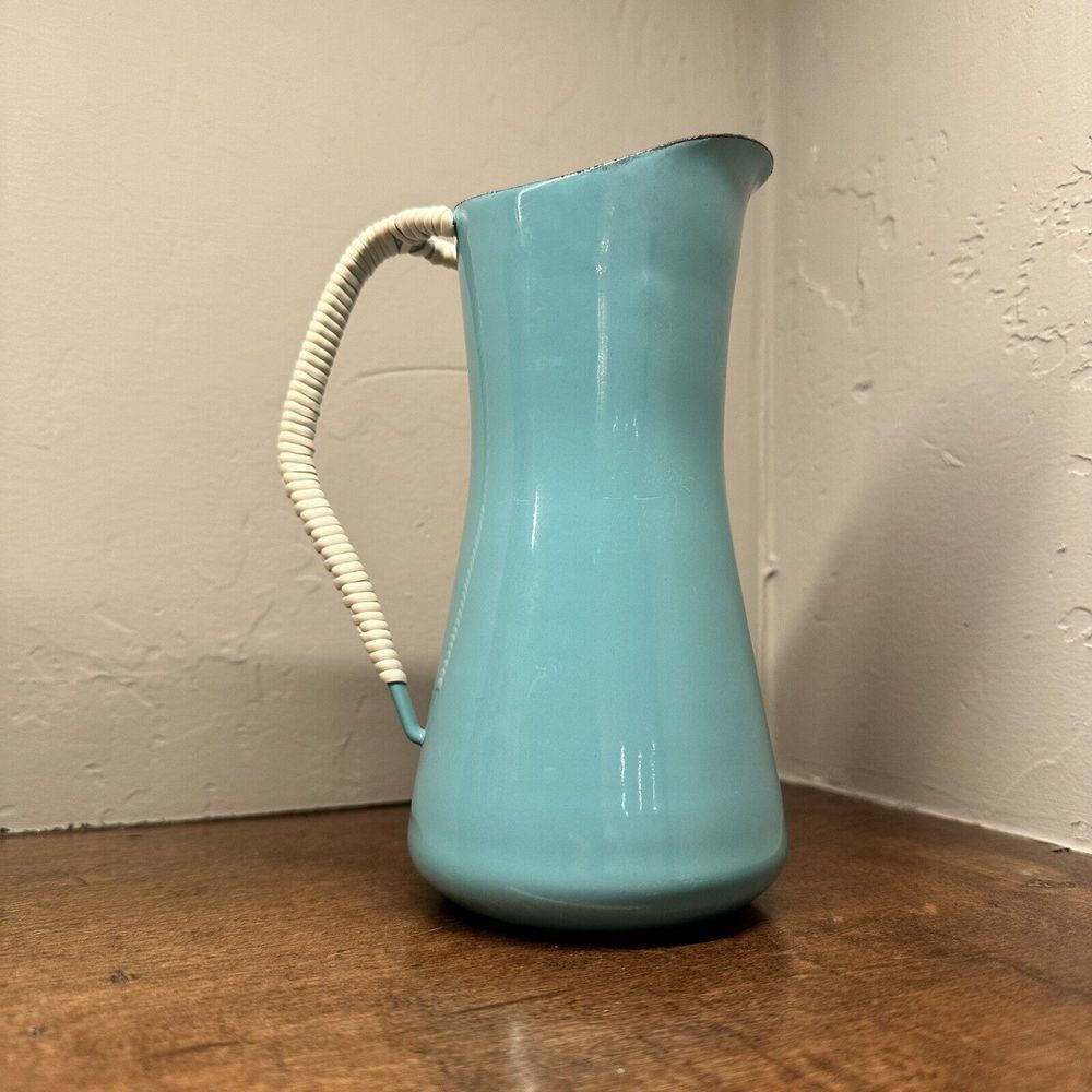 Vtg Kobenstyle Dansk Designs Denmark IHQ Enameled Blue 7” Pitcher